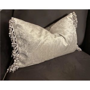 Pillows Decoration Italian Velvet  With Fringe Light Silver/Grey  NEW